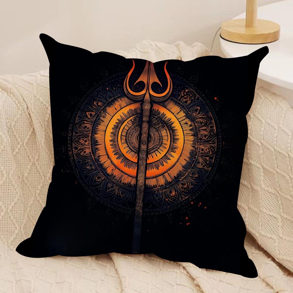 The Shiva Trident Cushion Cover Soft Plush Throw Pillow Cover | Double-Sided Printed Cushion Case | Cozy Sofa & Home Decor