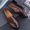 Fashion Snake Printing Leather Men Shoes Loafers Design Slip on Daily Casual Shoe Genuine Cowhide Handmade Sewing Comfortable Dress Shoe