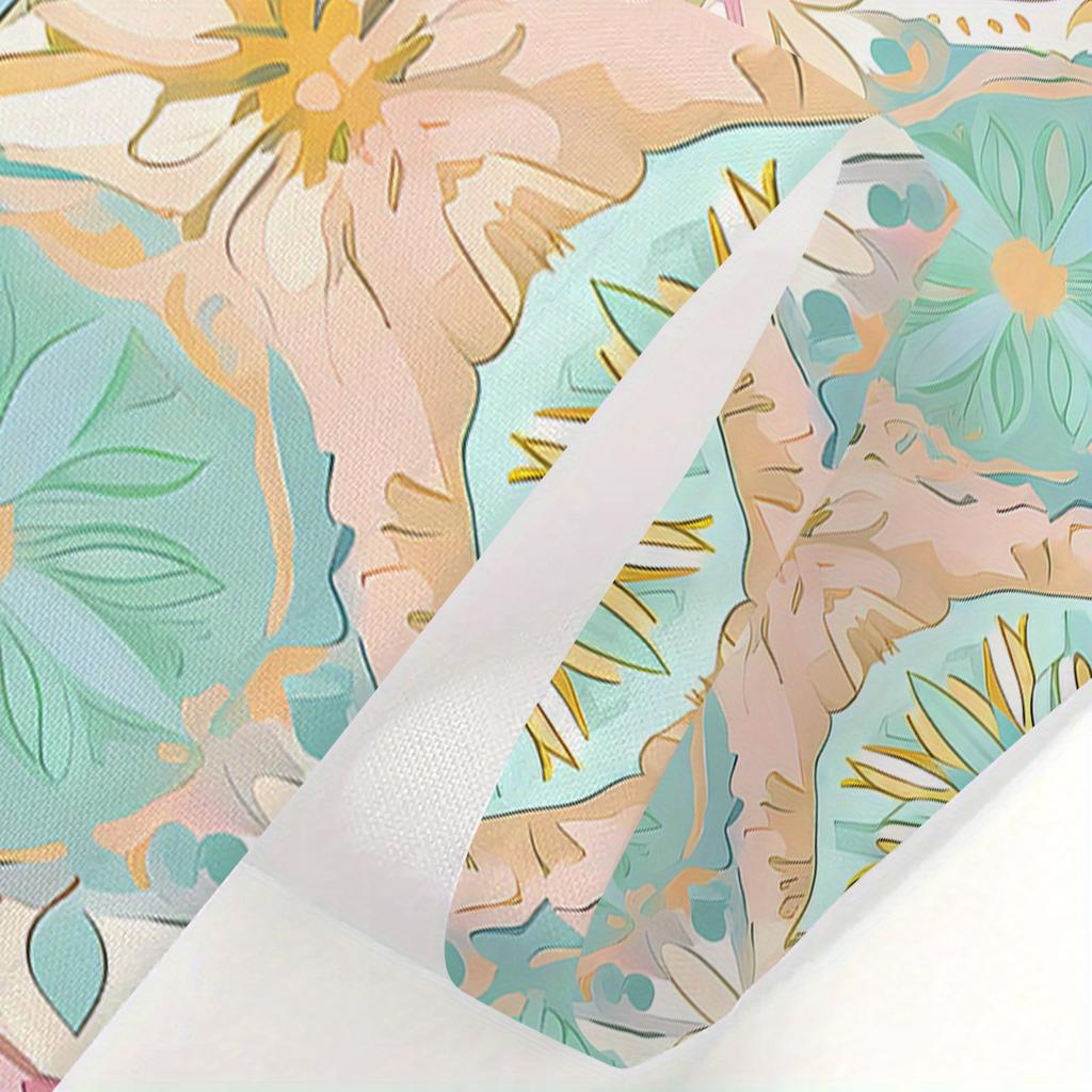 Art Deco Floral Curtain, Vibrant Print, Fade-Resistant, Machine Washable, Retro Bath Decor