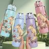 1PC Moon Deer Botanical Print 750ml Color Plastic Sports Water Bottle Leakproof Flip Straw Lid Suitable for Sports Office Home Use