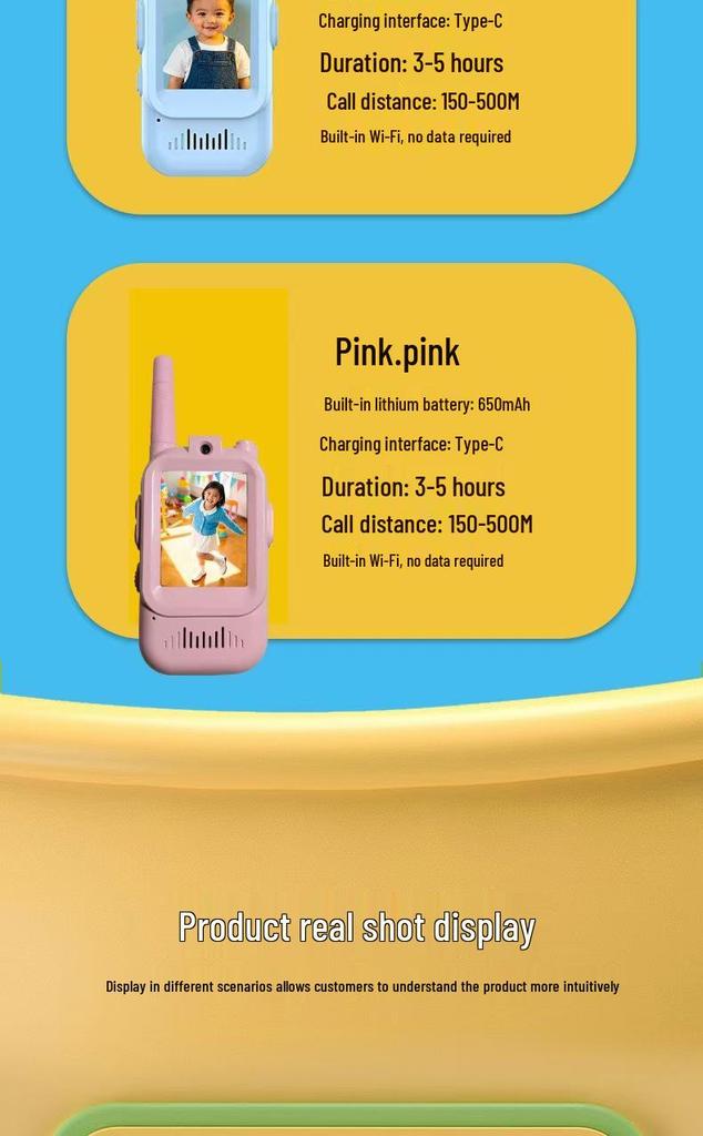 Kinder-Video-Walkie-Talkie mit großer Reichweite, Antenne und TYPE-C-Ladefunktion – Süßes interaktives Outdoor-Spielzeug mit verlängerter Akkulaufzeit