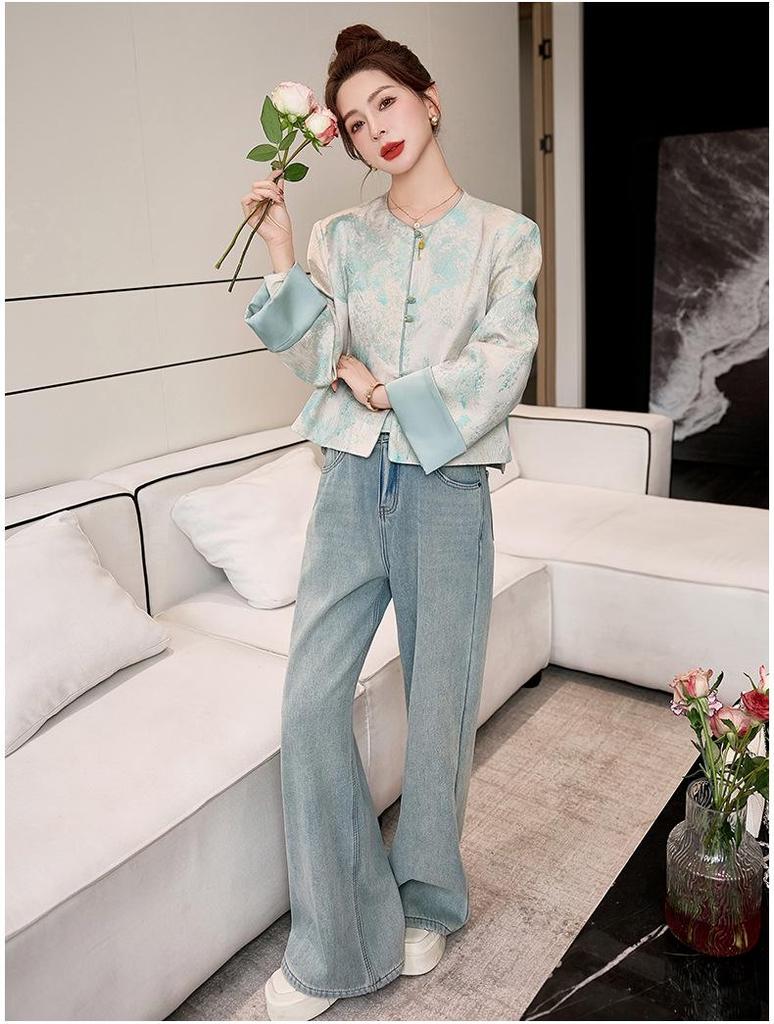 Women's Chinese Style Embroidered Jacquard Jacket, Round Neck, Spring/Autumn 2025 (YL715)