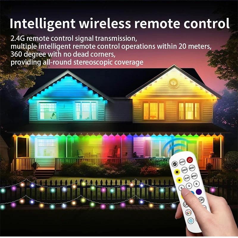 Smart RGBIC Eaves LED Strings Permanent Outdoor Lights Bluetooth Light DIY Waterproof Music Sync for Party Christmas Holiday