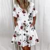 Women Ruffles Mini Dress Summer Fashion Elegant V-Neck Floral Print Patchwork Dresses Loose Pocket Casual Beach Party Vestidos