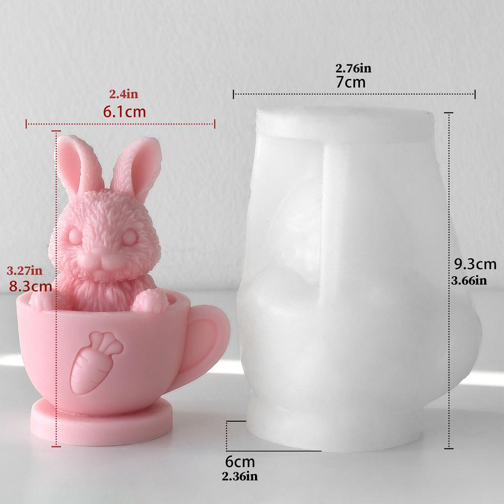 

Easter bunny silicone mold, 3D bunny teacup candle mold, suitable for candle making, Easter spring holiday decorations