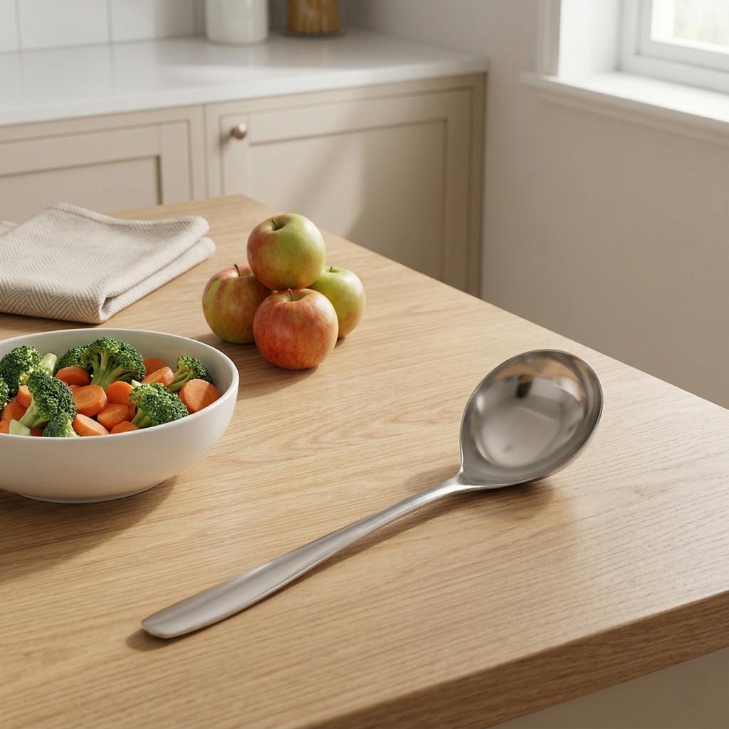 Stainless Steel Soup Ladle Large Capacity Serving Spoon One Piece Construction Ergonomic Handle for Kitchen Cooking Serving