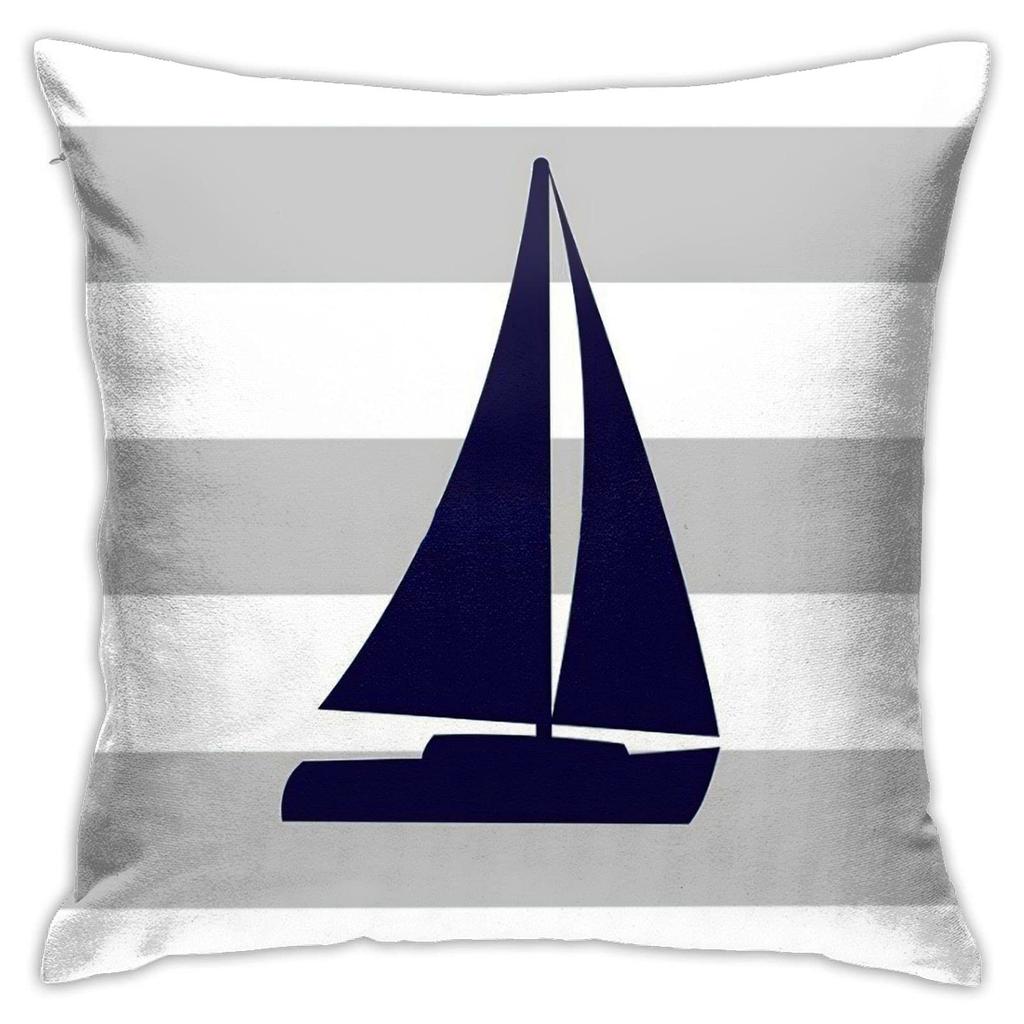 Nautical Compass Pillowcase Striped Cushion Cover Navy Blue Wind Rose Decor Coastal Throw Pillow for Living Room Bedroom