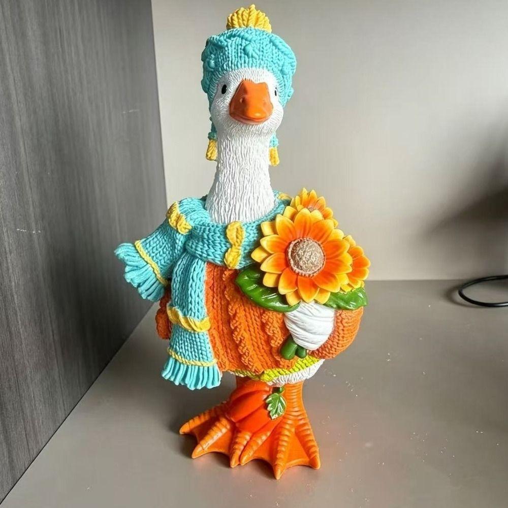 Colorful Autumn Pumpkin Duck Ornament Rustic Style Duck Figurine Resin Duck Statue Office