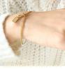 Simple Girl Best Friend Gift: Gold-Plated Titanium Steel Square Pendant Bracelet with Freshwater Pearl Beads
