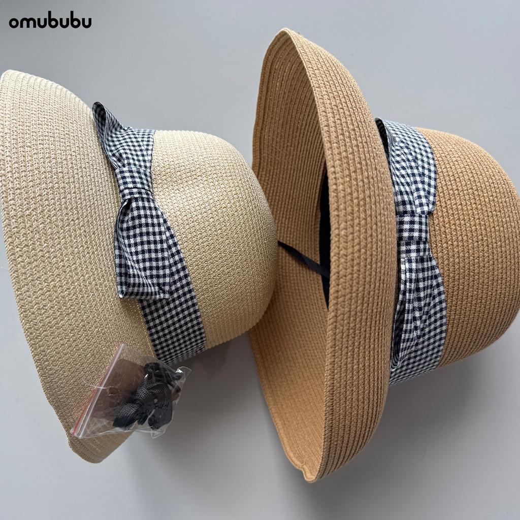 French bow bell straw hat women's beach sun hat small holiday sun hat