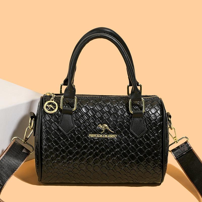 2026 New Fashionable And Popular Soft Leather Boston Bag Versatile Wide Shoulder Strap Single Shoulder Crossbody Bag