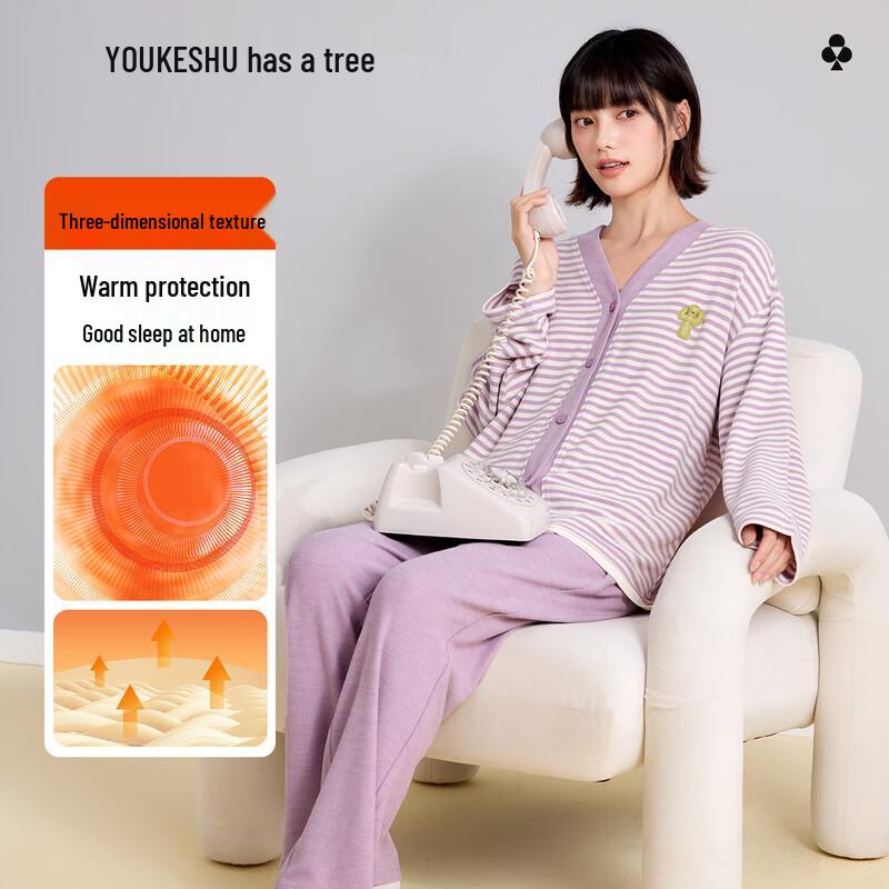 Women s Striped V-neck Loungewear Set M