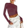 Womens Solid Color Crew Neck Slim Fit T-Shirt Long Sleeve Casual Basic Top Daily Wear