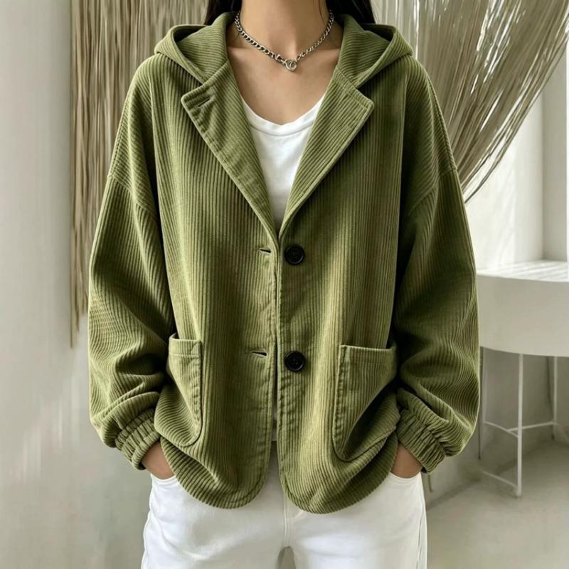Women S Corduroy Hooded Button Pocket Casual Sweatshirt