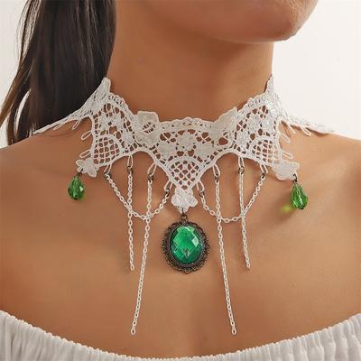 Fashion Bridal Lace Pearl Necklace White Lace Exaggerated Necklace Multi-layer Accessories