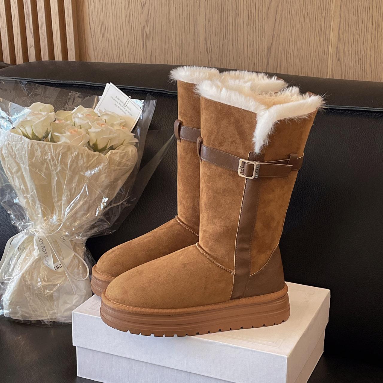 

Women s Large Size Soft Sole Heightening Winter Warm Fur One Snow Boots Padded Lined Ankle Boots Anti-slip Hiking Casual Sports Cotton Boots 35 верблюд