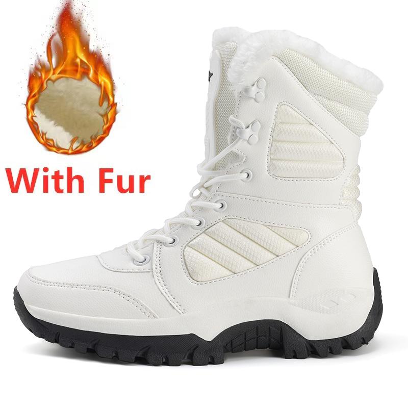 

Fashion Outdoor Mens Motorcycle Boots Lace Up Mountaineering Shoes Non-Slip Male High-top Hiking Shoes Warm Plush Fur Winter Boots Botas 36