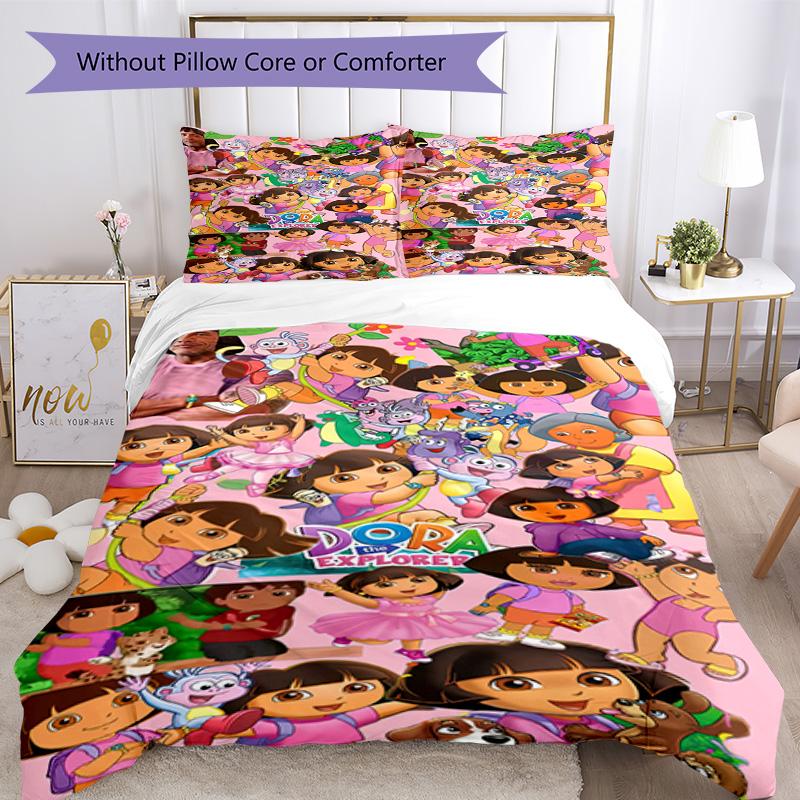 Dora Explorer Bedding Set Breathable Duvet Cover with Pillowcases Decorative Bed Linen for Bedroom Home Decoration Birthday Gift