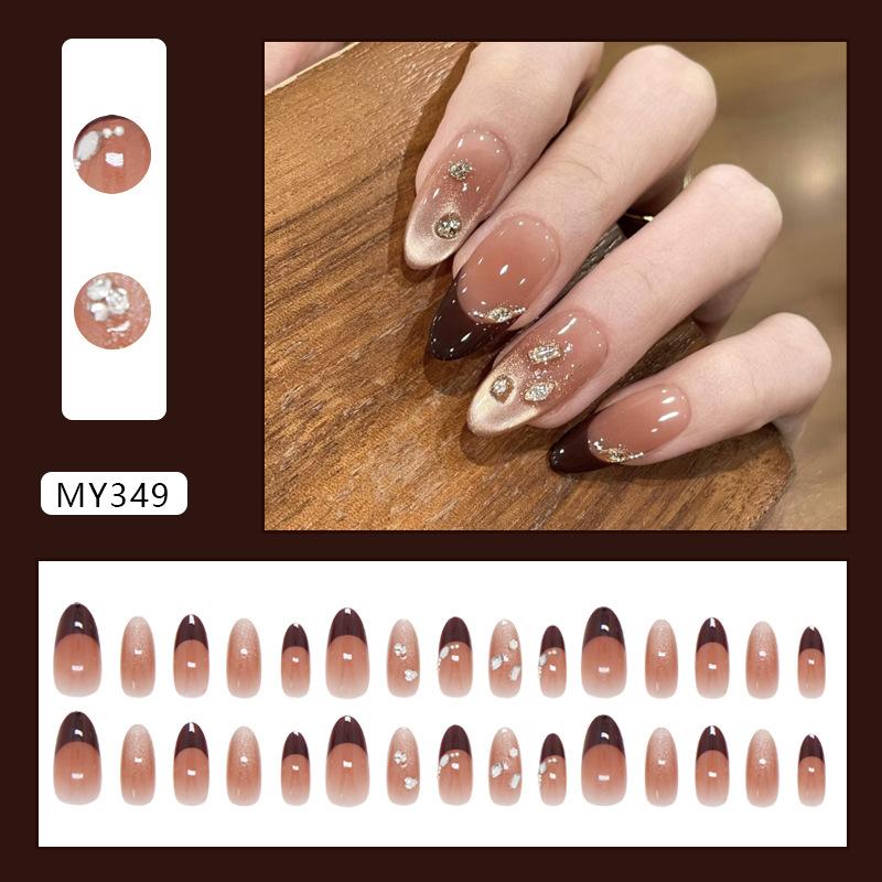 Cat Eye Gradient Blush Press On Nails, French Shiny Diamond Gentle Elegant European American Ins Style Removable Fake Nails 30Pcs
