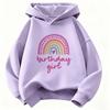 Autumn-Winter Fashion Rainbow Heart Birthday Print Children's Hooded Sweatshirt for Boys and Girls Retro Trendy Pullover Sweater