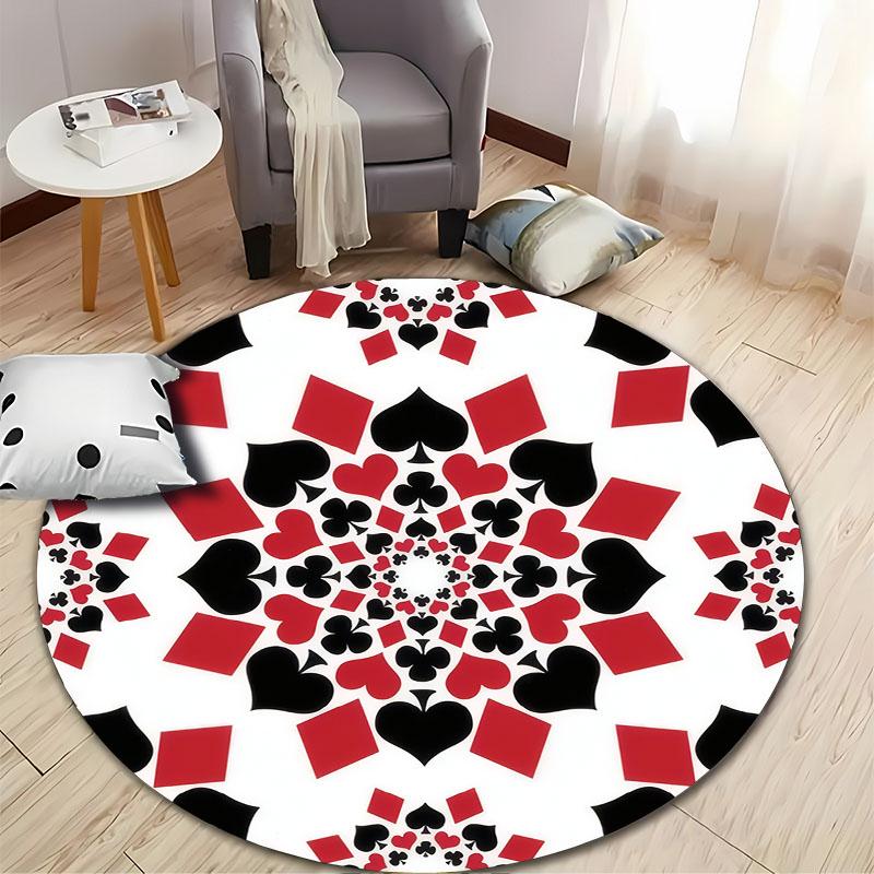 "Card Suit Pattern Rug for Game Rooms" round carpet for home sofa bedroom, gift