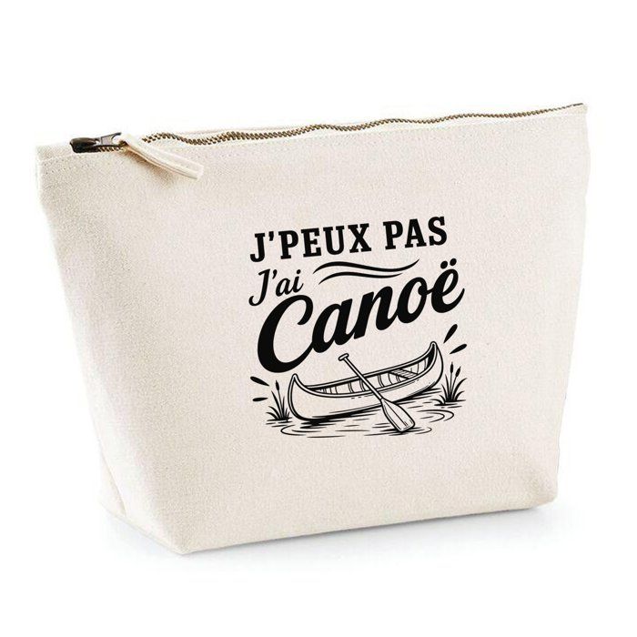 Trousse de toilette - PLANETEE - J'peux pas j'ai Canoë (minimaliste) - Beige - 100% coton - Zip métal 3 L