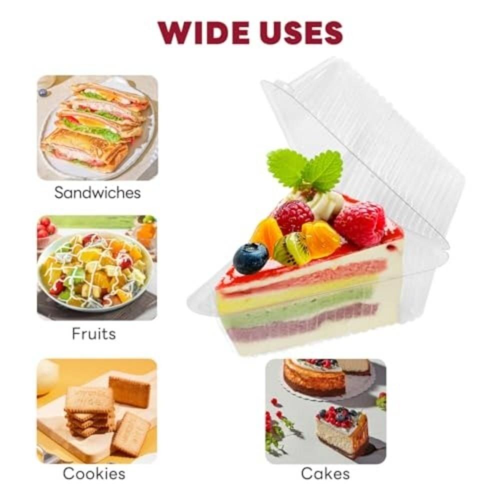 50pcs PET Plastic Cake Slice Containers Disposable Pie Package Box Dessert Storage Box  Bakery Use
