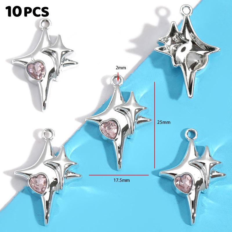 10Pcs Alloy Mixed Style, Inlaid Pink Resin Star And Moon Pendant, Diy Necklace, Bracelet Accessory