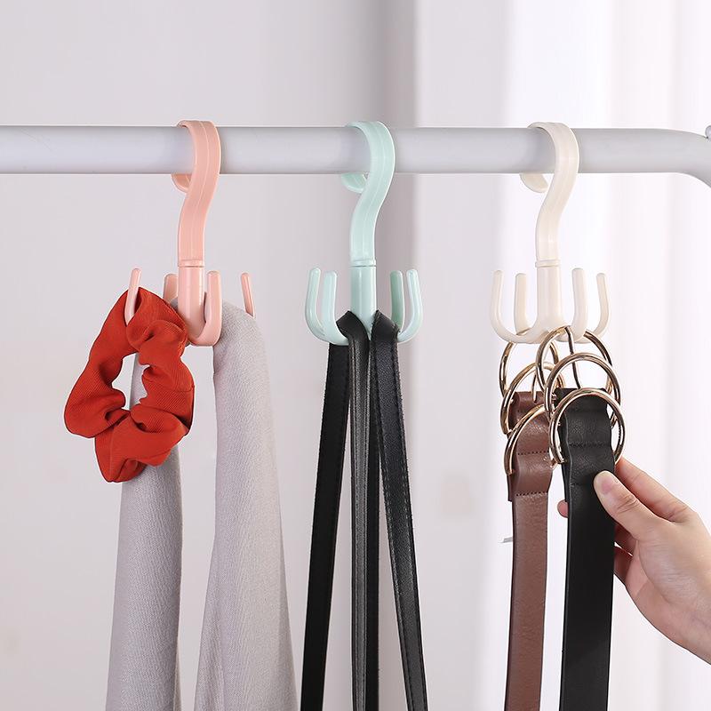 Four-claw Hook, Multi-functional and Rotatable, Scarf and Bag Storage Rack, Non-drilling Plastic Hook, Thickened Coat and Hat Hook