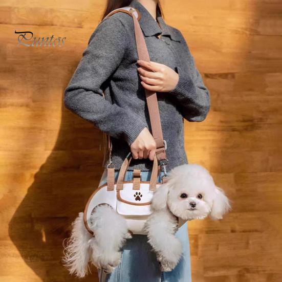 Stilvolle Haustiertransporttasche für den täglichen Gebrauch, Tragbare Tasche, Atmungsaktive Umhängetasche 2-in-1, Horizontale Wandertasche für Kleine Hunde, Leinen-Stil Reisetasche für Hunde und Katzen