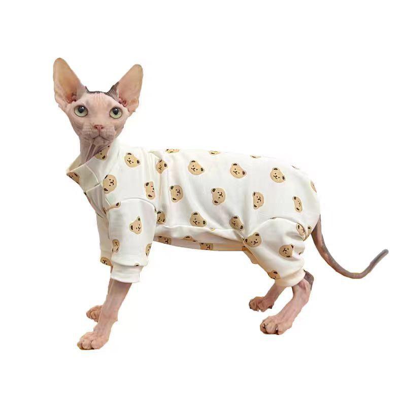 Leichter 4-Beiner Katzen-Jumpsuit Sphynx Devon Rex Kühlendes Outfit Kleiner Bär Design