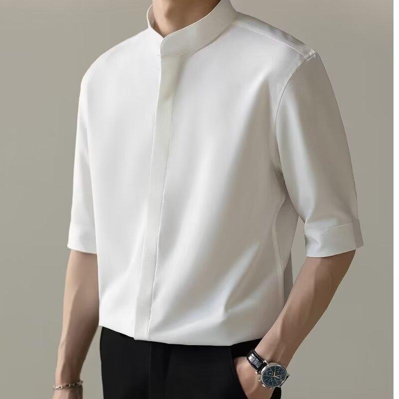 Men'S Long Sleeved Shirt, Men'S Trendy Brand, Spring And Autumn Style, Business And Leisure, No Ironing, Solid Color, Pure Cotton Shirt