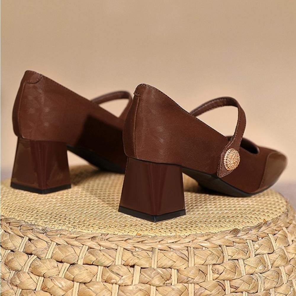 Módní boty na vysokém podpatku s hranatou špičkou a jedním páskem Dámské 2025 Nové silný podpatek plus velikost Dámská obuv Francouzské lodičky