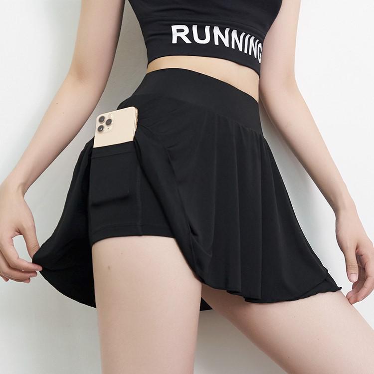 

Женская быстросохнущая юбка-шорты А-силуэта: Двухслойный, Защищающий от просвечивания, Легкий нейлон для фитнеса и бега Small чёрный