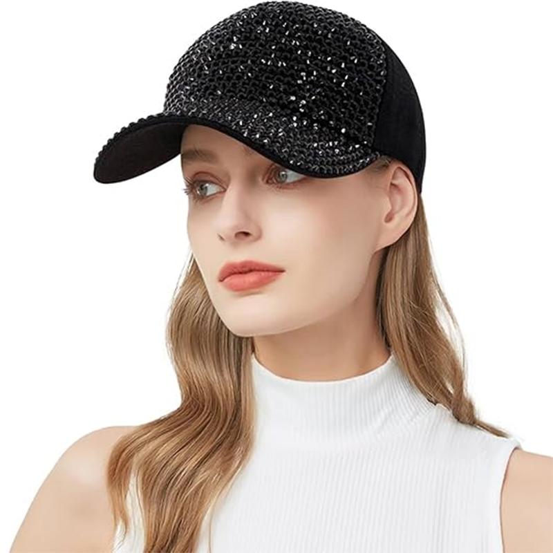 Adjustable Rhinestone Baseball Cap, Bling Sparkling Glitter Sun Hat for Women, Casual Outdoor Party Cap