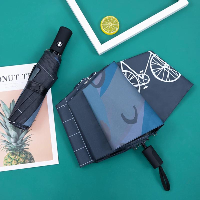 Cartoon Student Automatic Umbrella Dual-Use Three Foldable Men and Women Double Sun Protection Sun Umbrella Black Glue UV Protection