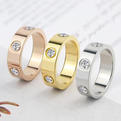 Luxury Shiny Rotating Circle Crystal Ring Stainless Steel Rose Gold Love Ring For Women Engagement Gift Brands Ring