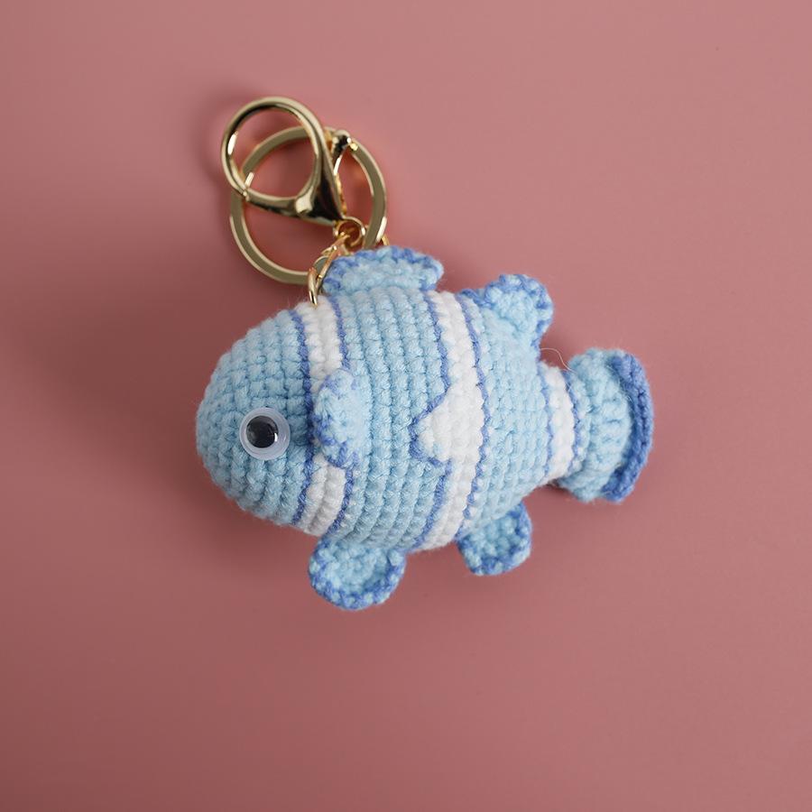 Handmaking Crochet Jellyfish Keychain Pendant Creative Ocean Series Crochet Keychain Knitted Cute Clown Fish Keyrings Wholesale