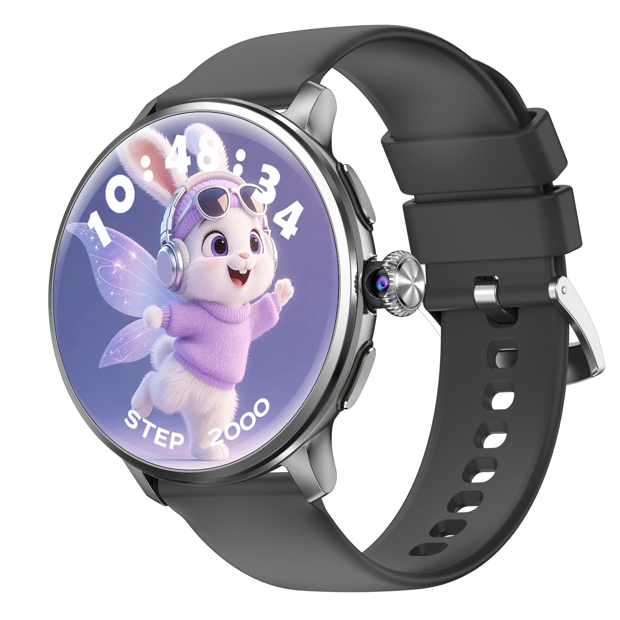 Ubabai Женские смарт-часы 4G LTE на Android с SIM-картой, WiFi, GPS, NFC, 8 ГБ + 128 ГБ чёрный