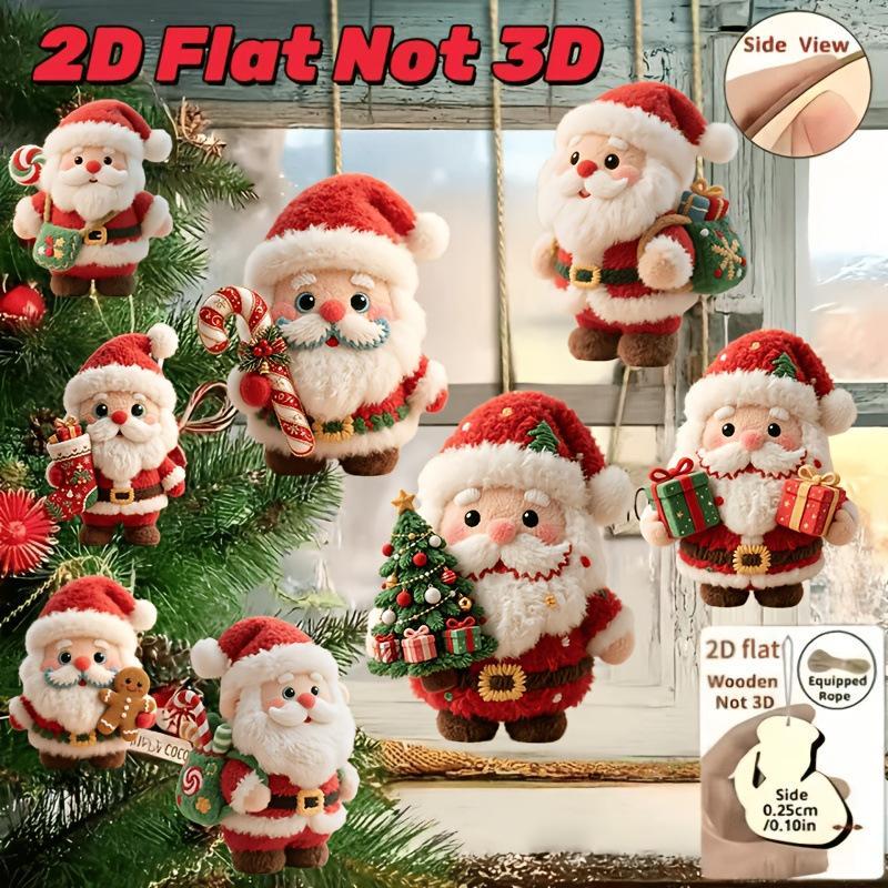 8/16/24Pcs Christmas Wooden Gingerbread Man Santa Claus 2D Flat Pendant Christmas Tree Decoration Perfect Holiday Gift Decor