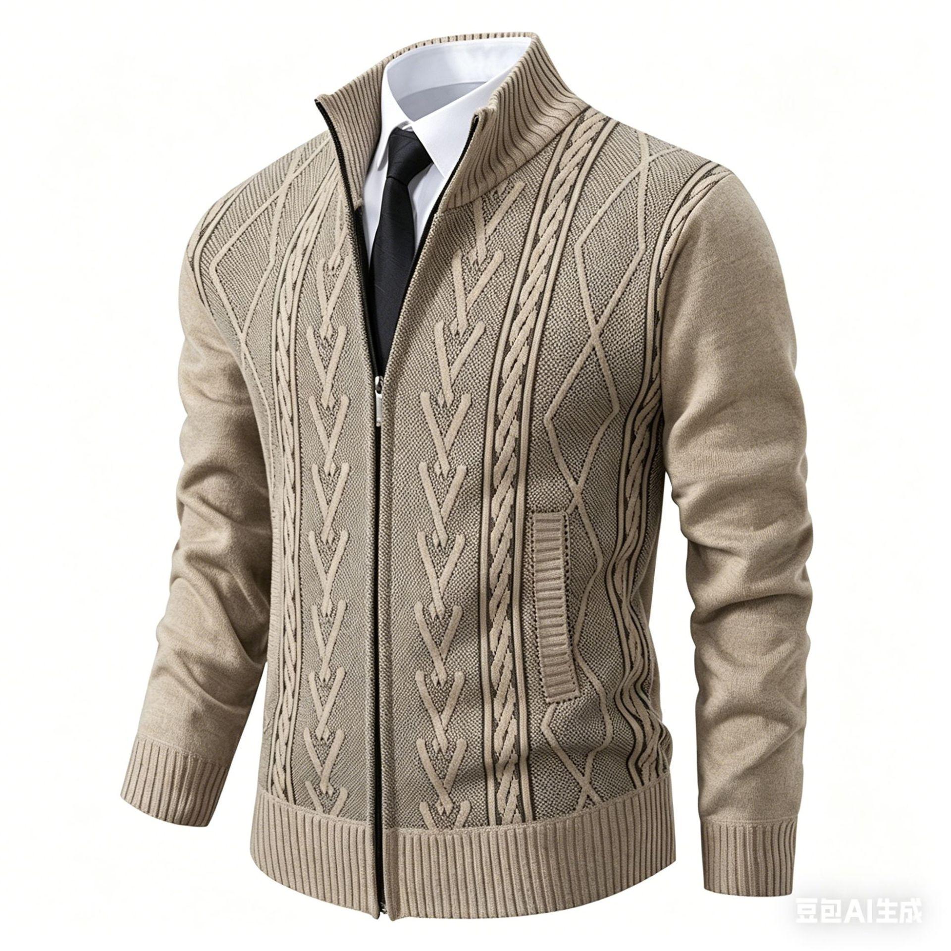 Men S Stand Collar Knitted Cardigan Winter Thick Fleece Outerwear M