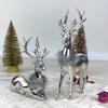 2 Pcs Silver Animal Reindeer Sculpture Set Premium Resin Art Deco Figurines for Office & Living Room Christmas Decoration