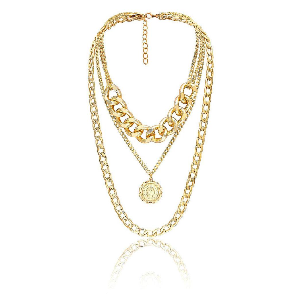Bold Multi-Layer Chain Necklace with Queen Pendant - Statement Jewelry for Women