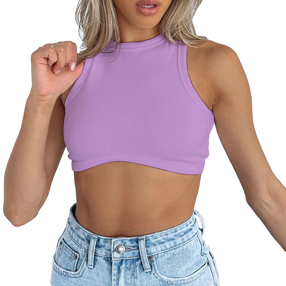 Dámský crop top bez rukávů z žebrovaného úpletu - Sexy styl s kulatým výstřihem