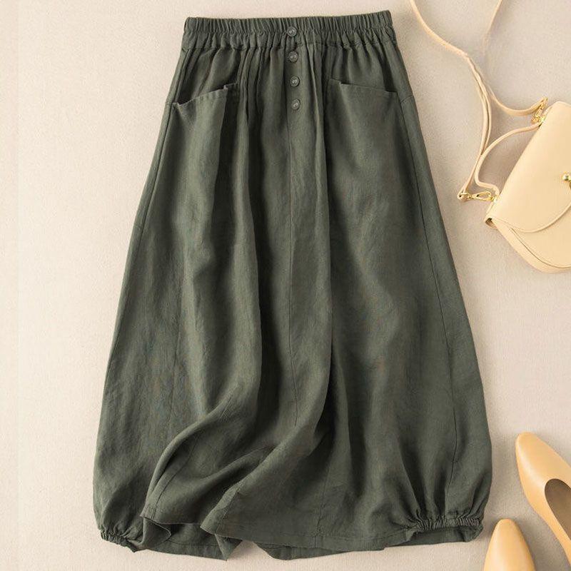 Женская хлопково-льняная полуюбка Детская летняя льняная полуюбка Средней длины Юбки M армия зеленый