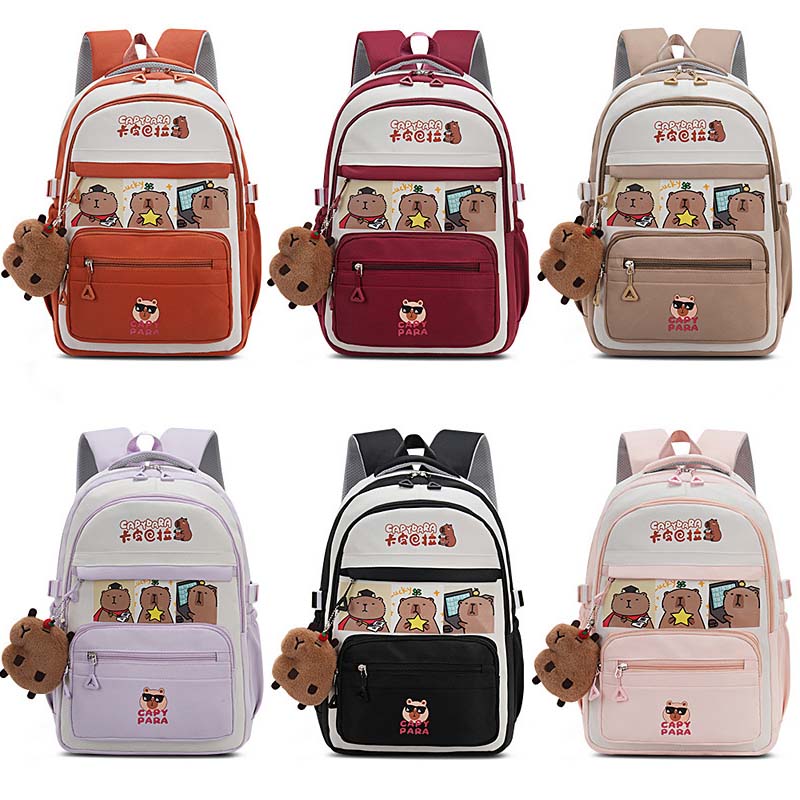 New Capybara Lightweight Burden-reducing Backpack Large Capacity Spine-Protective Wear-Resistant Waterproof Schoolbag for Primary School Students