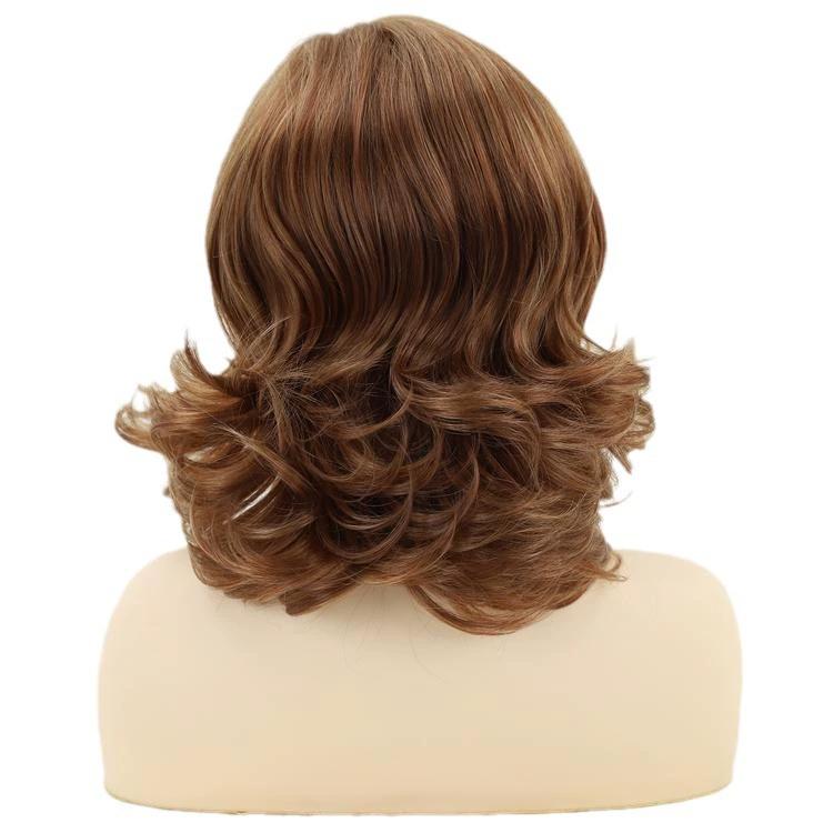 Women Shoulder Length Wave Hair Golden Brown Blonde Synthetic Wavy Wigs with Bangs Heat Resistant Fibre for Daily Cosplay Lolita