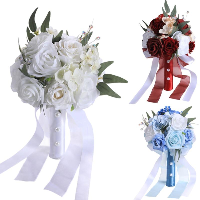 The Wedding Bouquet Is High-end and ElegantFeaturing Pearl Rose Hand-held Bouquets Artificial Flowers and Bride's Hand-held Bouquets