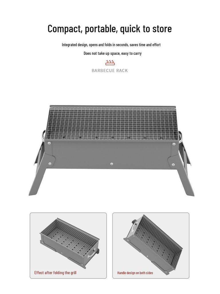 Portable Outdoor Charcoal Grill: Thickened Folding BBQ Rack for Home & Picnic Use, Full Set Included