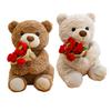 Rose Bear Plush Toy Cute Teddy Bear Holding Flower Bouquet Soft Stuffed Animal Gift for Valentine's Day